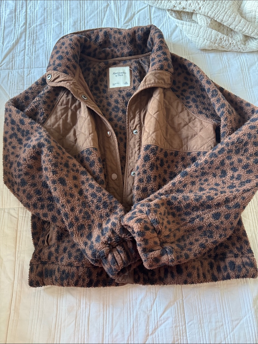 Abercrombie & Fitch Brown Leopard-Print Teddy Jacket